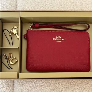 Coach Red Wristlet with Gold Accents